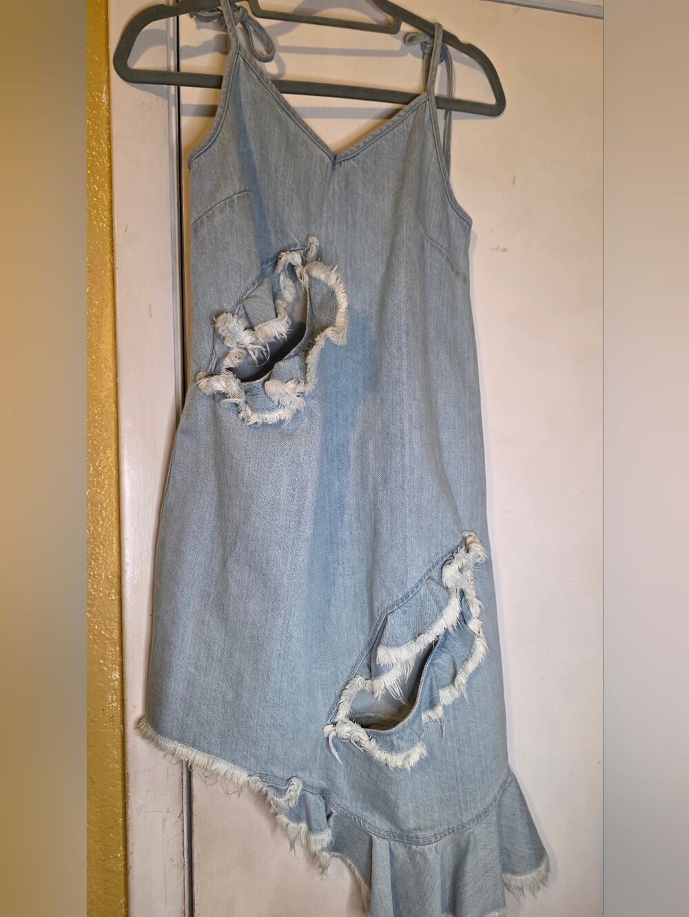 Marques Almeida Denim Dress Sz Small Shouldet Strap Ruffle Cut Out